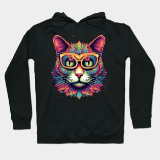 Colorful Cat with Glasses Illustration Hoodie